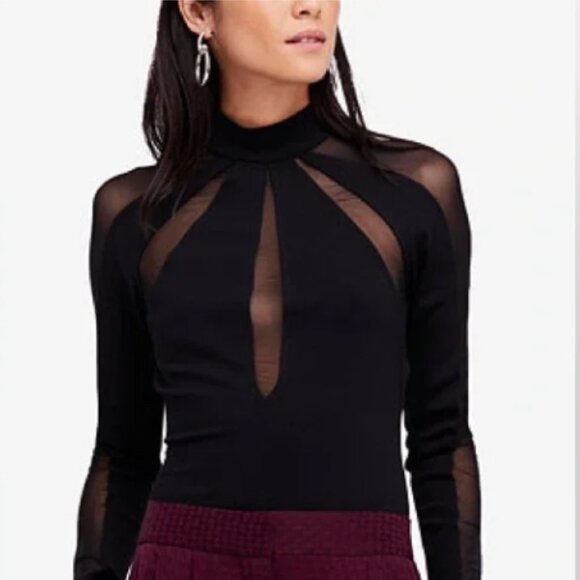 Free People Monarch Mesh Inset Top – Size Small – Black - Picture 1 of 14